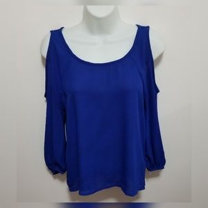 L8ter blue cold shoulder top